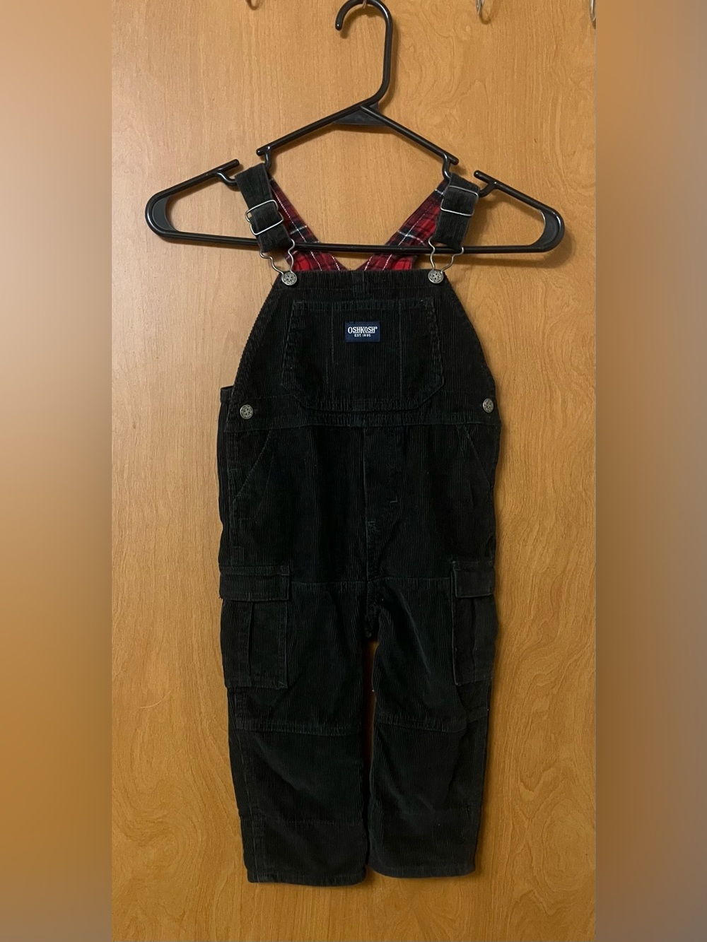 OshKosh B'Gosh Boy's Infant Toddler Black Corduroy Snap Legs Overalls Size 18M
